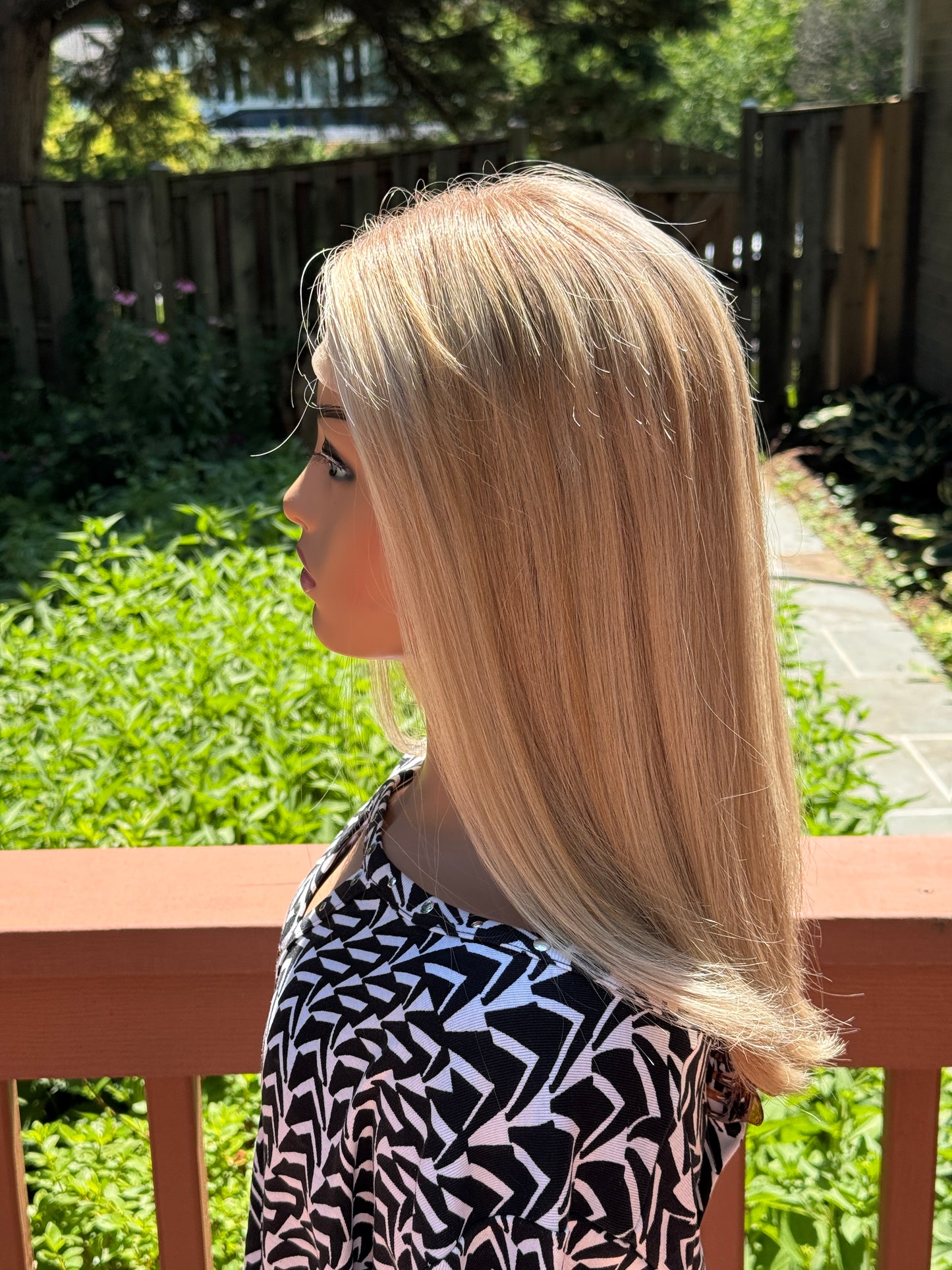 #550 Highest Quality Remy Human Hair medical cap wig with French drawn silk top and lace front and extra light cap and density (S)19“