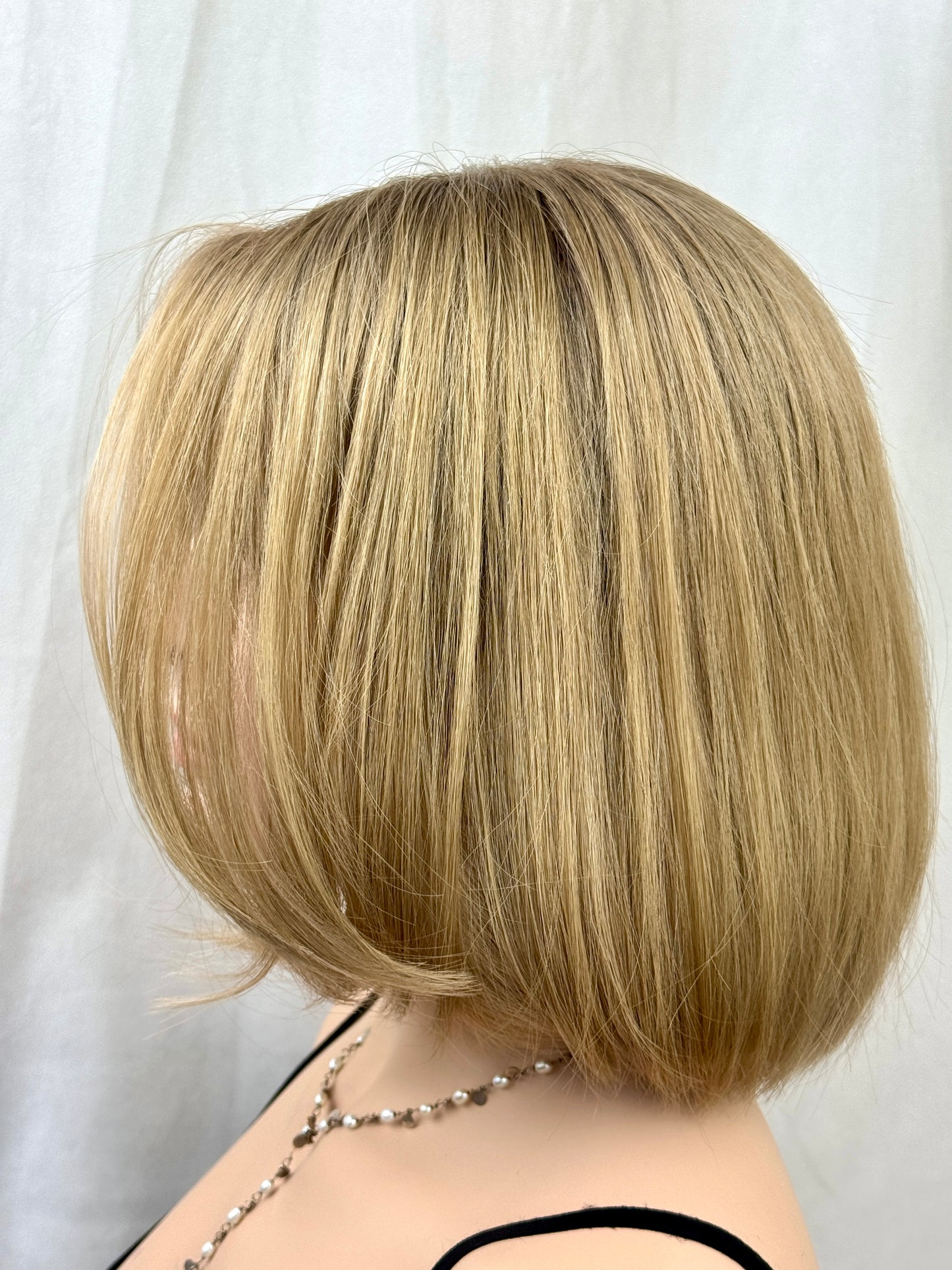 #512 Highest Quality Remy Human Hair medical cap wig with French drawn silk top and lace front and extra light cap and density (M)13”