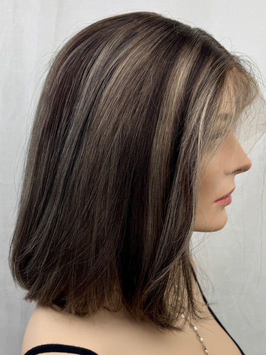 #538 Highest Quality Remy Human Hair Lace Top Medical Wig (M)16”
