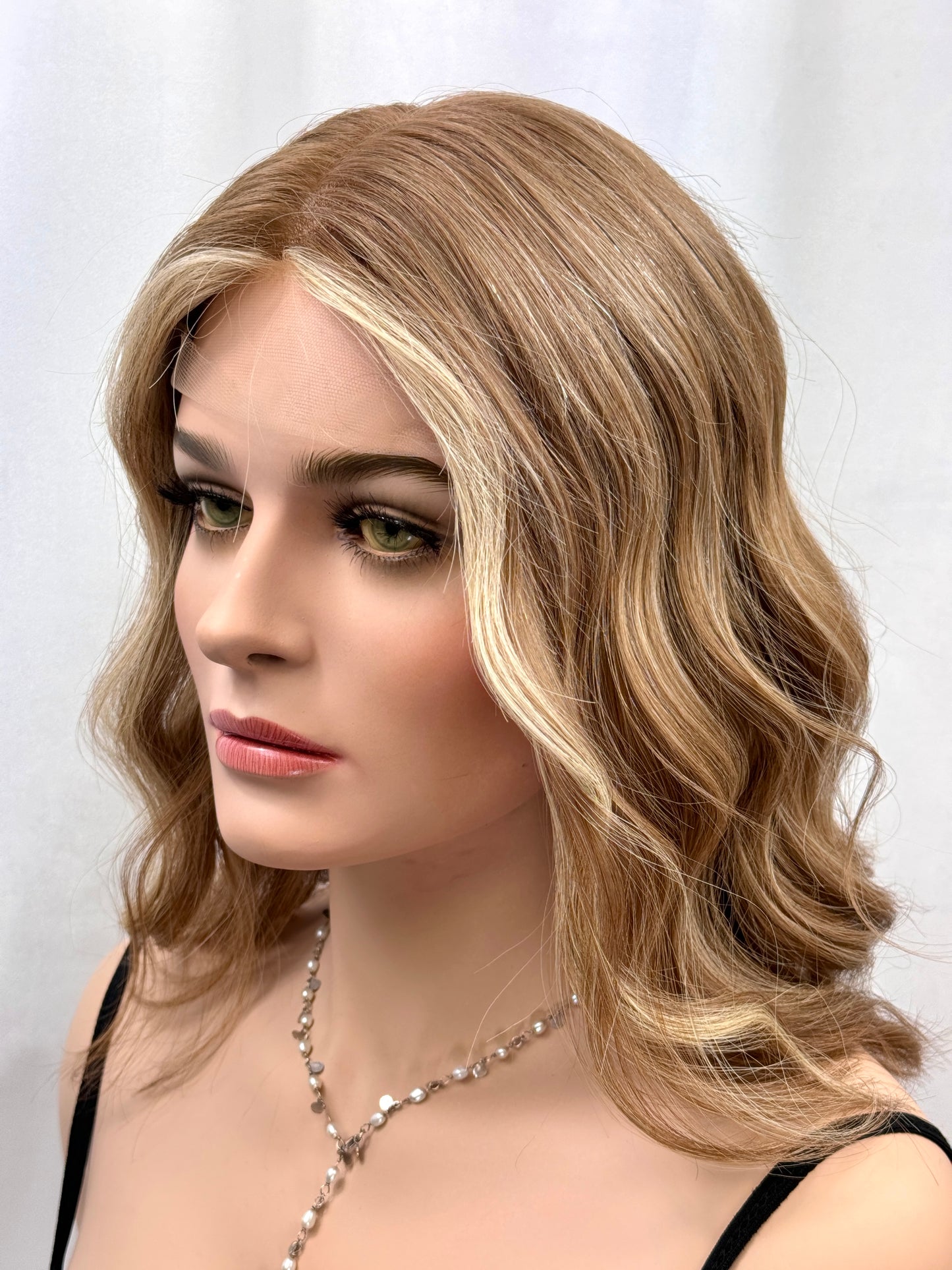 #416 Highest Quality Remy Human Hair EXTRA LIGHT AND LOW DENSITY Medical Cap French drawn silk top with lace front (S) 16”