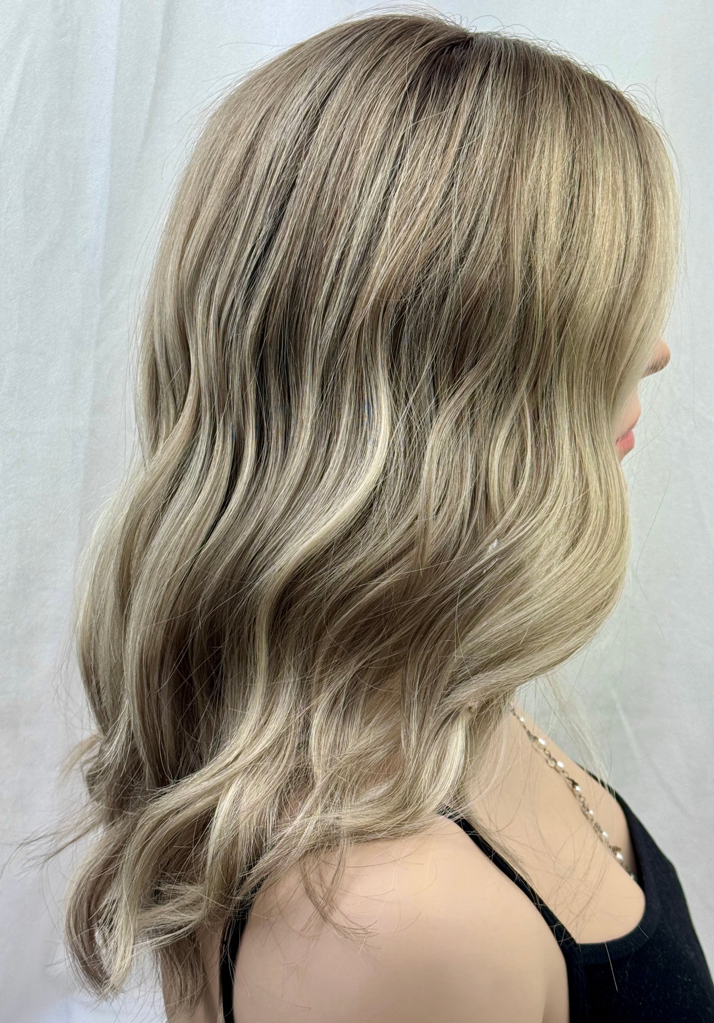 #502 Higjest Quality Remy Human Hair medical cap wig with French drawn silk top and lace front and extra light cap and density (S)18/19”