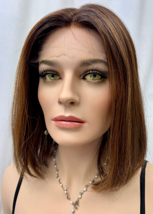#442 **FINAL SALE**Highest Quality Remy Human Hair Medical Cap Silk Top Lace Front Wig with extra light density and very thin, light silk top with lace front(S) 15”