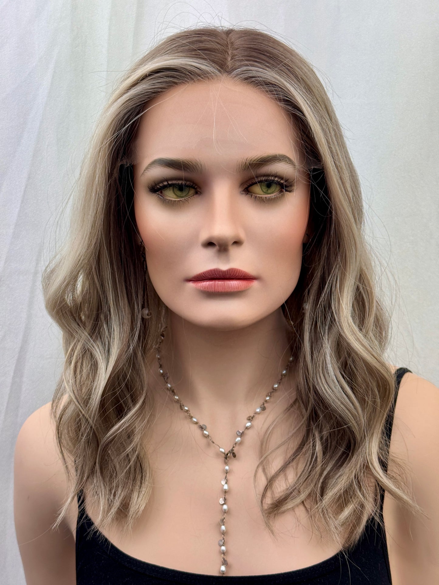 #504 Highest Quality Remy Human Hair medical cap wig with French drawn silk top and lace front and extra light cap and density (M)18/19”