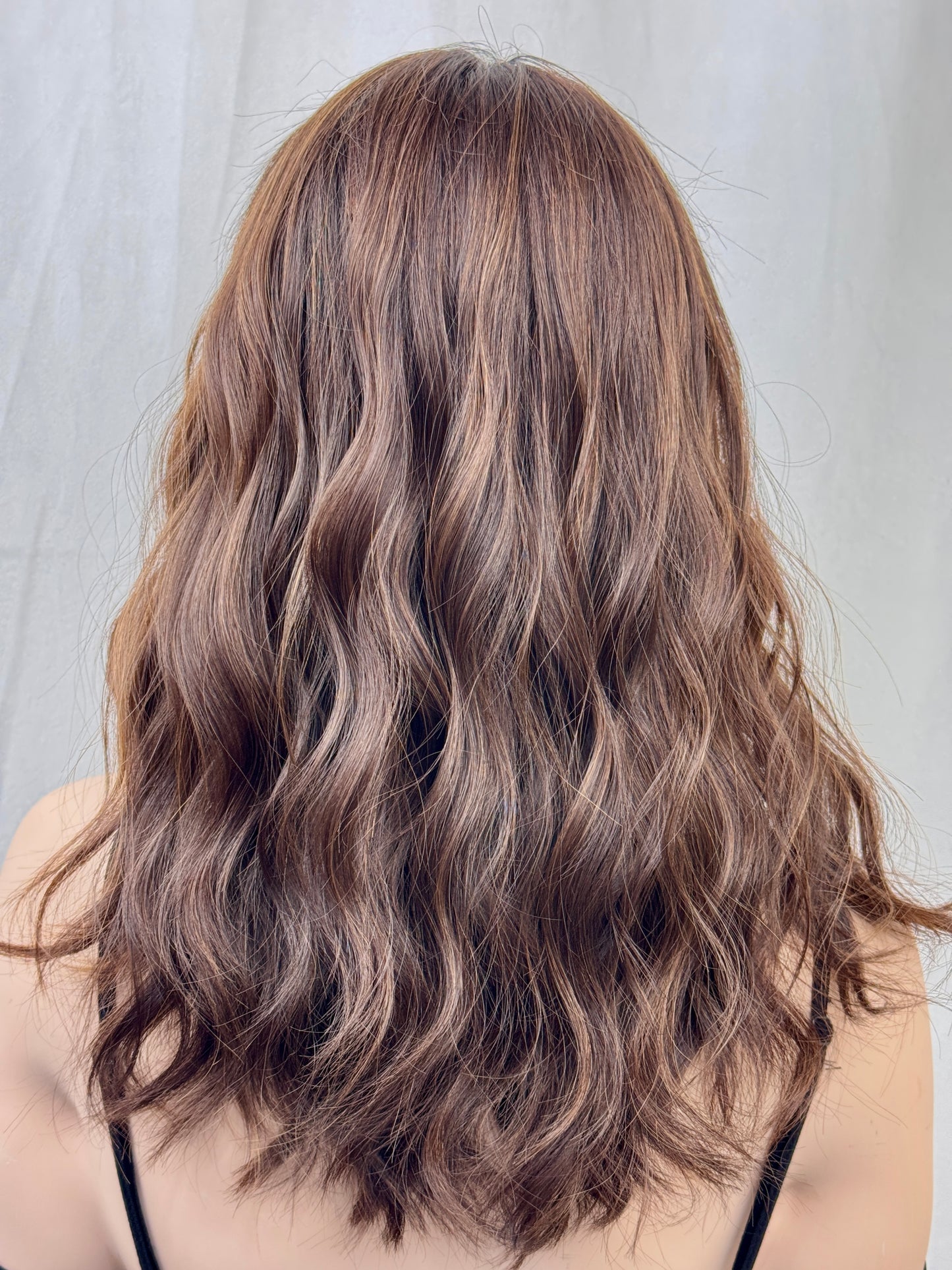 #513 Highest Quality Remy Human Hair medical cap wig with French drawn silk top and lace front and extra light cap and density (S)18”