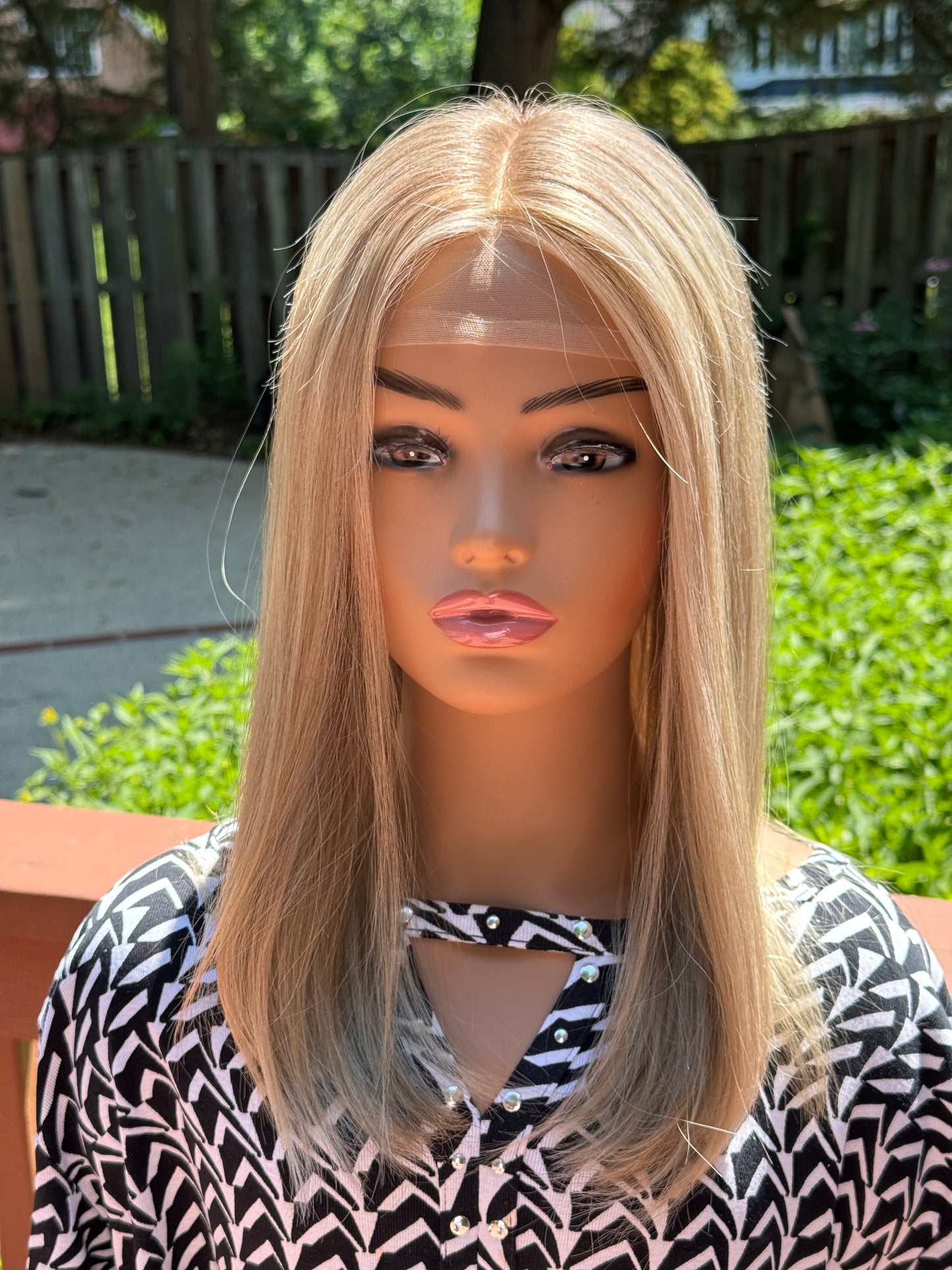 #550 Highest Quality Remy Human Hair medical cap wig with French drawn silk top and lace front and extra light cap and density (S)19“