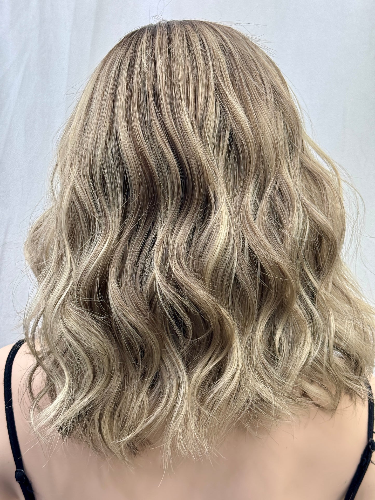 #525 Highest Quality Remy Human Hair medical cap wig with French drawn silk top and lace front and extra light cap and density (M)16”