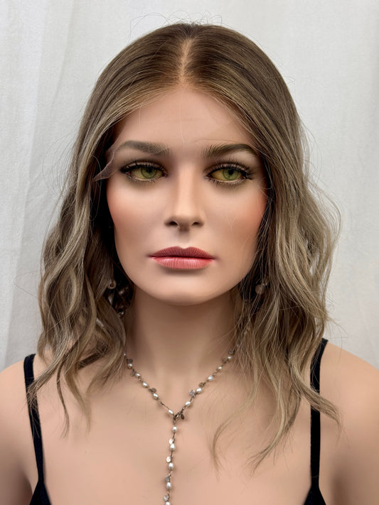 #535 Highest Quality Remy Human Hair Lace Top Medical Cap Wig (S) 15“