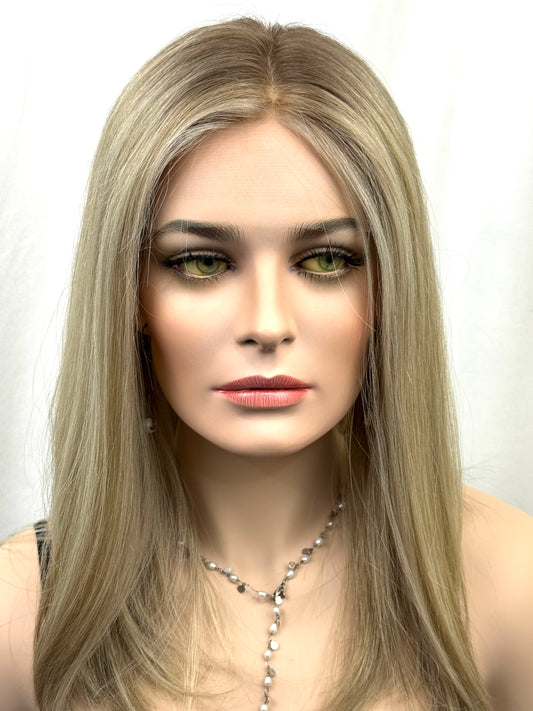 #550 Highest Quality Remy Human Hair medical cap wig with French drawn silk top and lace front and extra light cap and density (S)19“