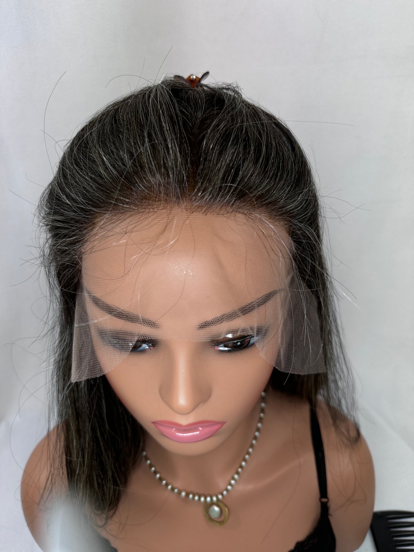 #291  **FINAL SALE** Dark Gray Highest Quality Remy Human Hair Lace Top Kosher Wig ~30% Gray Hair (S) 15/16”