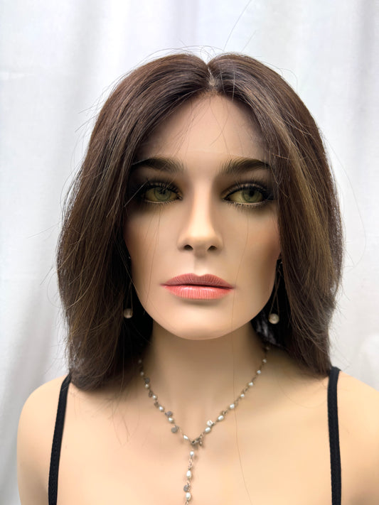 #428 **New Extra Light Thin Medical Cap**Highest Quality Remy Human Hair Silk Top Lace Front Wig (M)16”