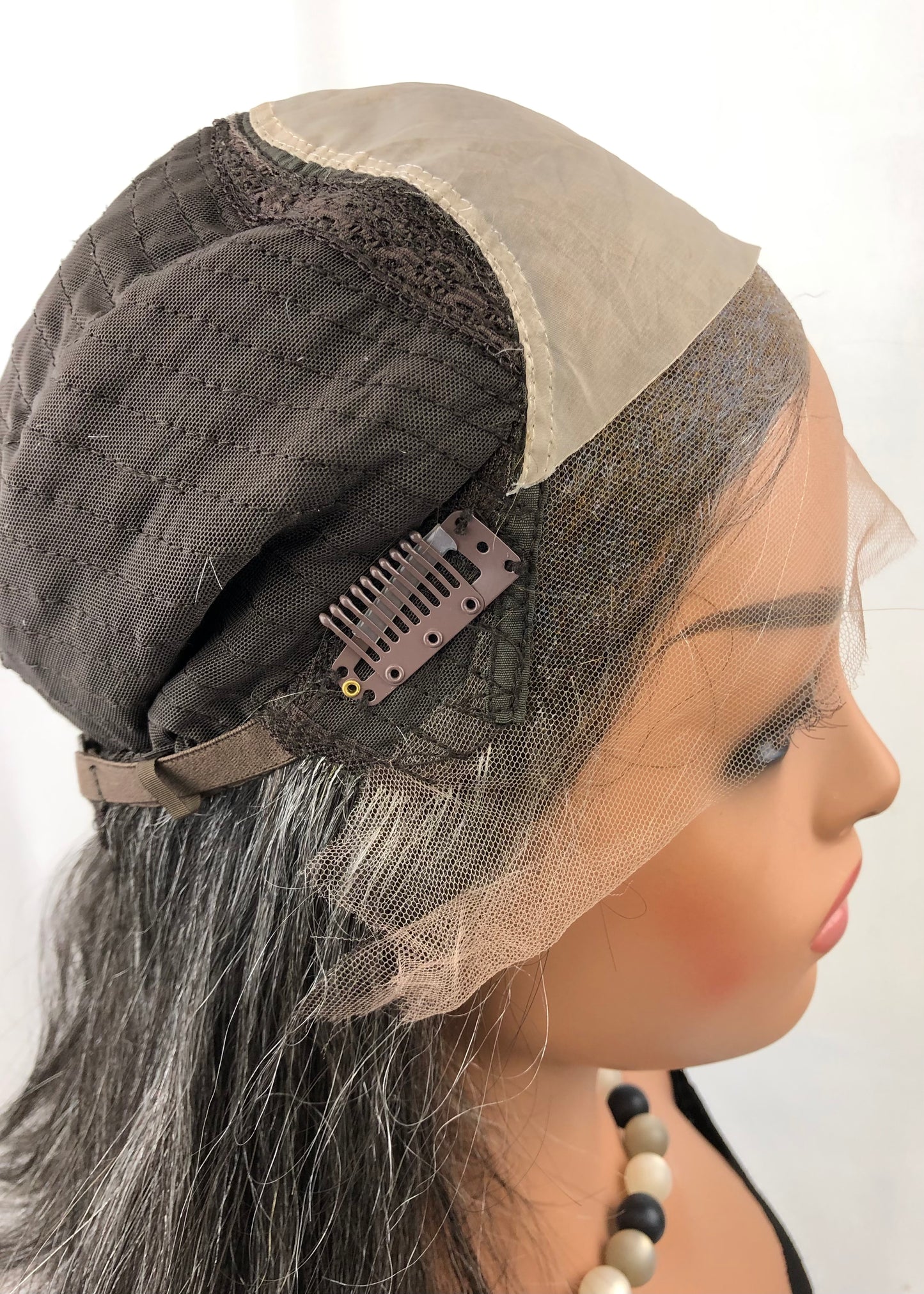 #291  **FINAL SALE** Dark Gray Highest Quality Remy Human Hair Lace Top Kosher Wig ~30% Gray Hair (S) 15/16”